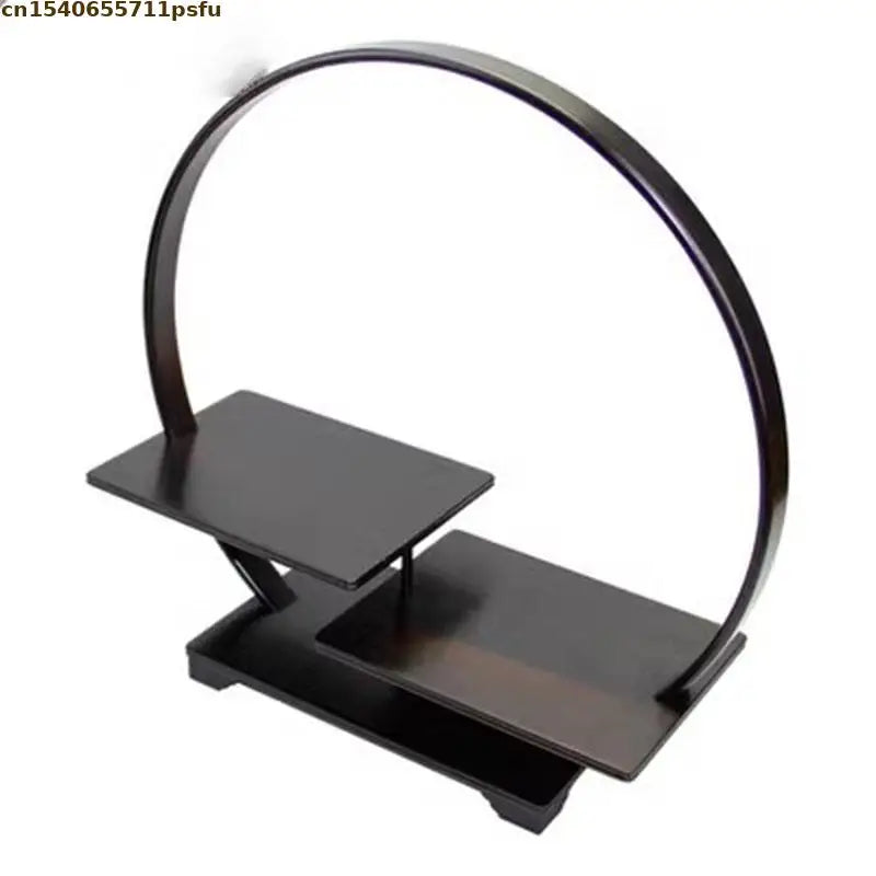 Miniature Ebony Decorative Shelf Coffee Tea Sets Wood Pedestal Figurines Vase Flower Pot Circular Decor Frame Bonsai Plant Rack