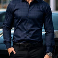 Men's dark plaid long sleeved shirt slim fit European | SAMAG