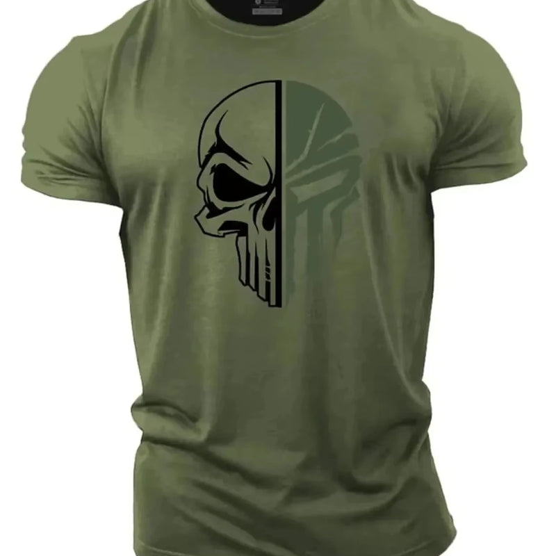 Men's digital printed skull printed T-shirt Fitness top Short sleeve T-shirt quick drying breathable