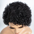 Natural Brown Short Pixie Cut Part Lace Jerry Curly 100% Human Hair Wigs With Bangs For Women Peruvian Remy Hair Glueless Wigs