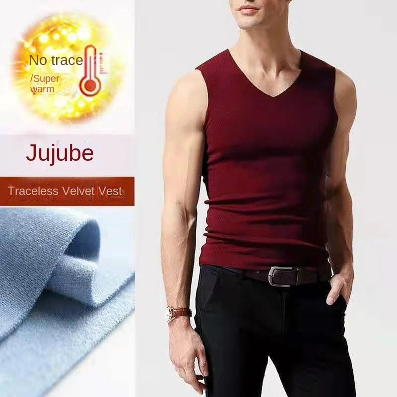 Mens Underwear 37° Heating Fiber Plus Velvet Seamless Vest Men's Winter Slim Warm Bottoming Shirt Men's Speed Thermal Underwear