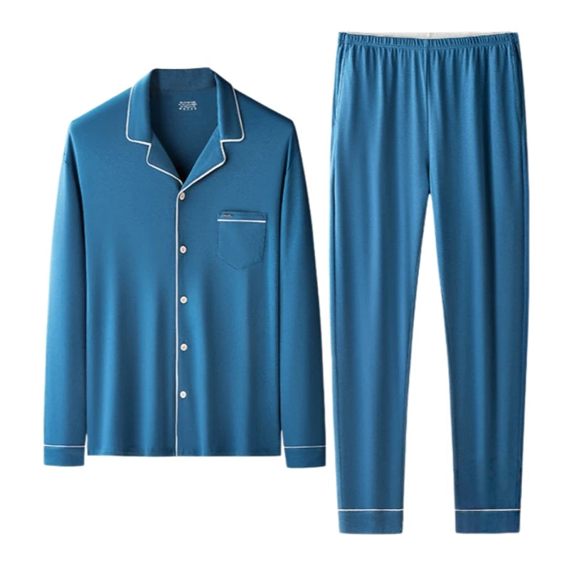 Men's Loose Fit Pajamas Set Soft Lyocell & Cotton Blend Breathable Sleepwear Cozy Home Loungewear Comfortable Pajamas