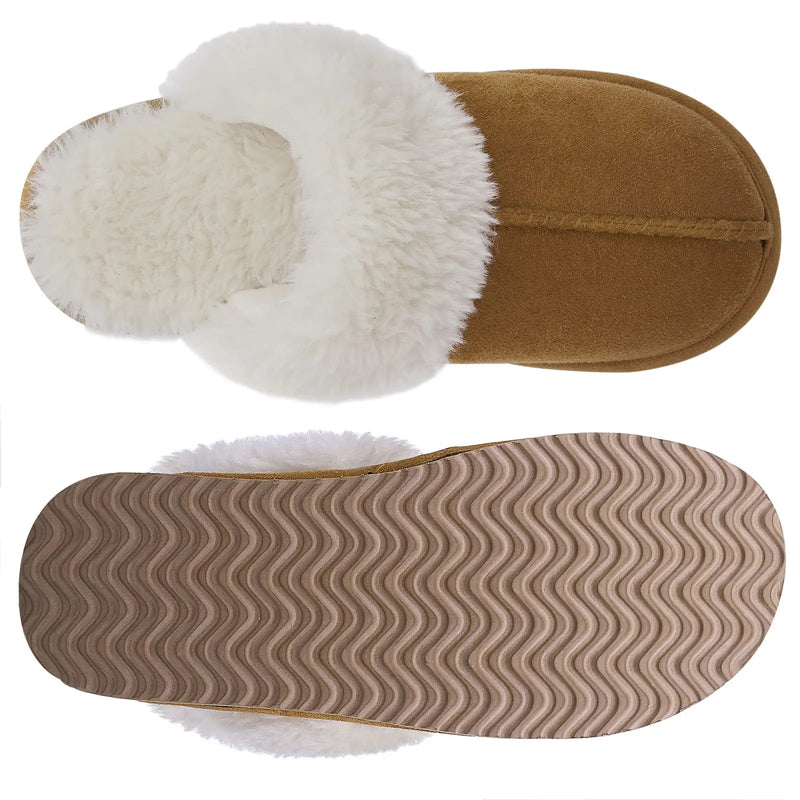 Kidmi Women's Plush Slippers Fine Stitch Fine-edged Seams Rustic Wood Button High-density Memory Foam Cotton Slippers for Indoor