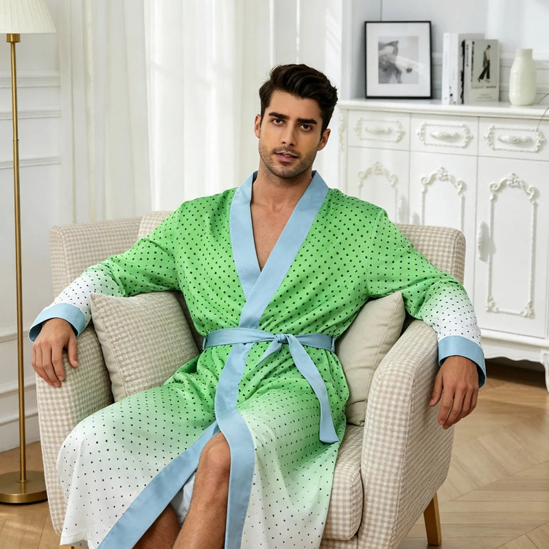 Men's lightweight quick-drying pajama bathrobe - 3D digital printing, non-fading design, stand-up collar and adjustable waistban