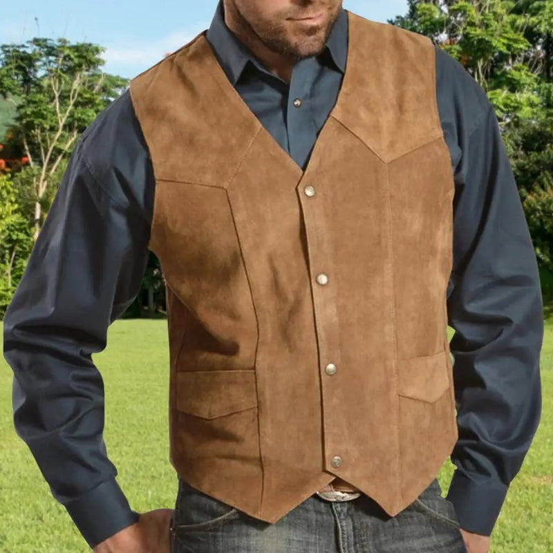 2025 New Men Vests Sleeveless Jackets Cowboy Waistcoat Single Breasted Irregular Men's V-neck Bussiness Jacket Cargo Vest