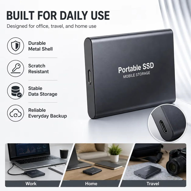New Arrival Portable SSD USB3.2 Type-C High-speed Solid State Drive External Storage Hard Disk  ﻿