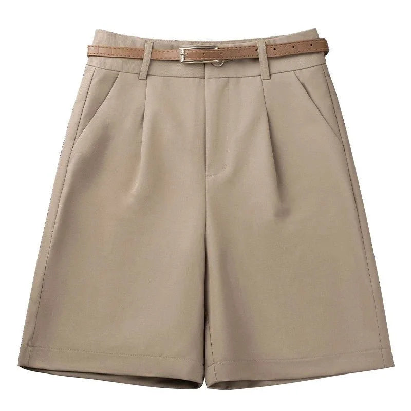 Khaki Casual Wide Leg Shorts Women Summer New Solid Loose Knee-Length Hot Pants Korean All-Match High Waist Suit Shorts Ladies