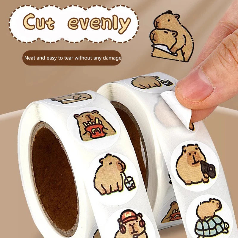 600PCS Cartoon Kapibala Q-Version Roll Stickers Aesthetics DIY Decorative School Supplies Stationery Notebook Decals Toys Gift