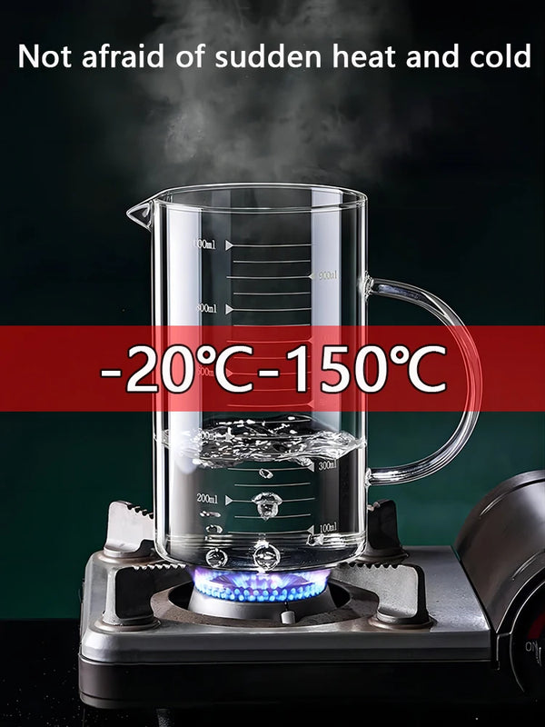 YWDL 1pcs Glass Measuring Cup With Handle Heat-resistant Laboratory Beaker Kitchen Milk Coffe Measuring Mug 250/350/500/1000ml
