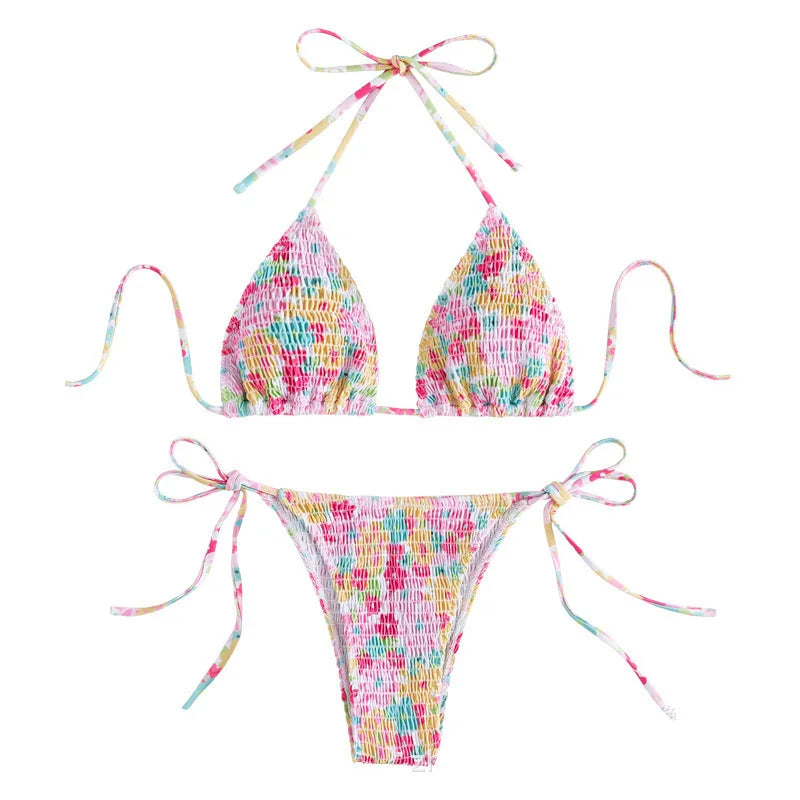 Sexy floral print halter bikinis sets biquini high waist | SAMAG