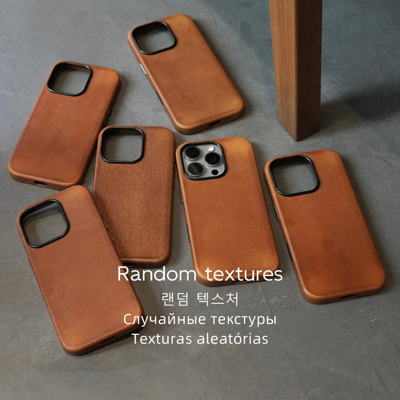 YMW Handmade Italian Genuine Leather Case for iPhone 17 16 15 Pro Max Magnetic Luxury Business Retro Cow Phone Cover