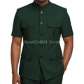 Mens Safari Suit 2 Piece Short Sleeve Suits for Men Regular Fit Stand Collar Suit African Clothes