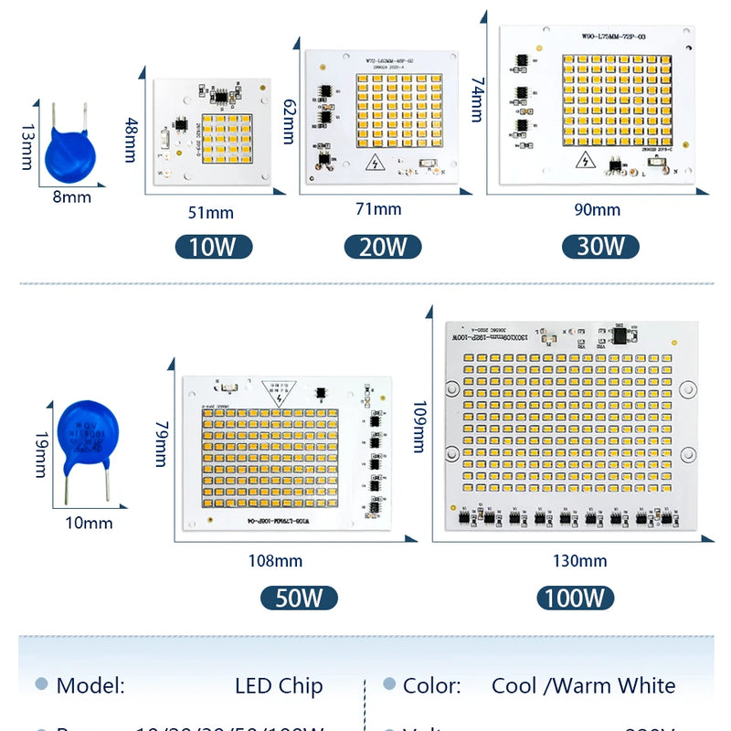 LED Lamp Chip SMD2835 Light Beads AC 220V 230V 240V 10W 20W 30W 50W 100W DIY For Outdoor Floodlight Cold White Warm White