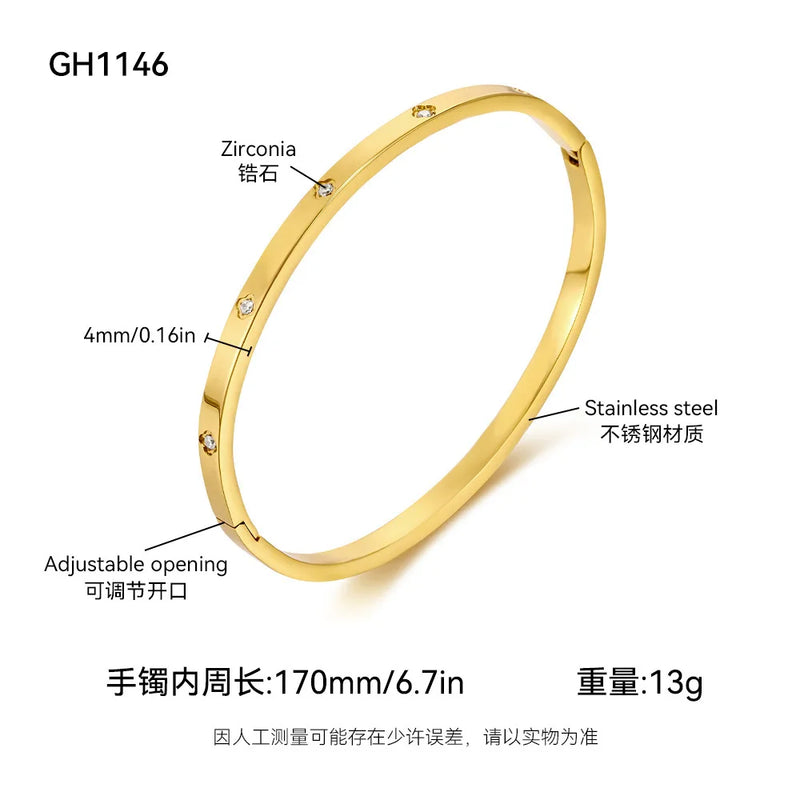Stainless Steel 18K Gold Plated For Lucky Leaf CZ zircon Bangle Bracelet Set Stackable For Women Crystal - Visuel 5 | SAMAG