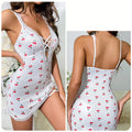 Sexy Cherry Print Nightgown Women's Lace Trim Lingerie | SAMAG
