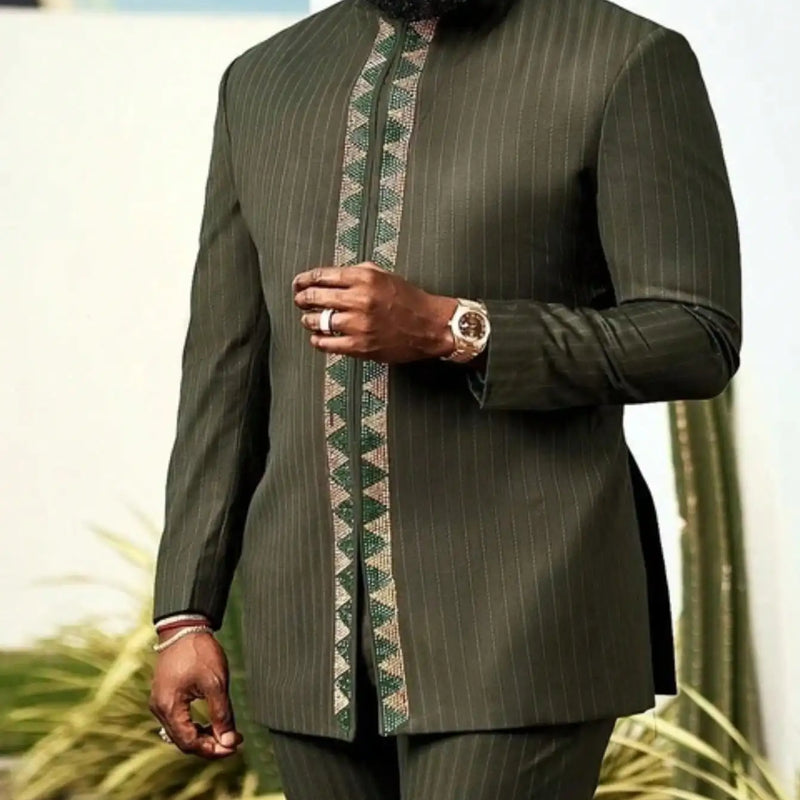 African Traditional Dress Men's Suit Long Sleeve Ethnic Style Printed Patchwork Shirt Casual Pants 2 Piece - View 11 | SAMAG