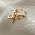 2025 Nwe Stainless Steel 18 K Gold Plated Sun Rings for Women Natural Stone Inlaid in Hollow Metal Texture Ring Trendy Jewelry
