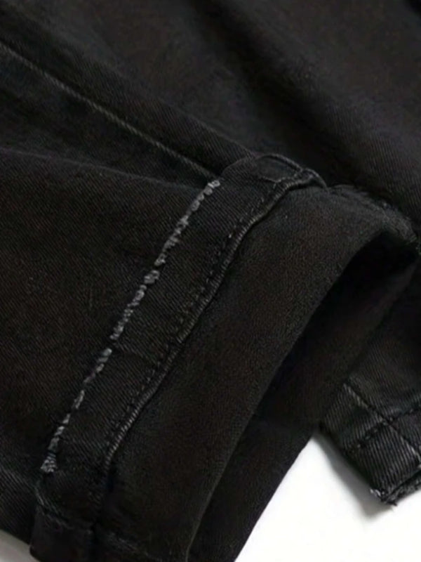 Men's Black Distressed Jeans Skull Patch & Embroidery | SAMAG