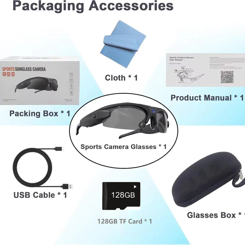 FPV WiFi Action Camera Sunglasses 1080P  Wireless POV Bodycam for Sports Cycling Vlog Video Recording