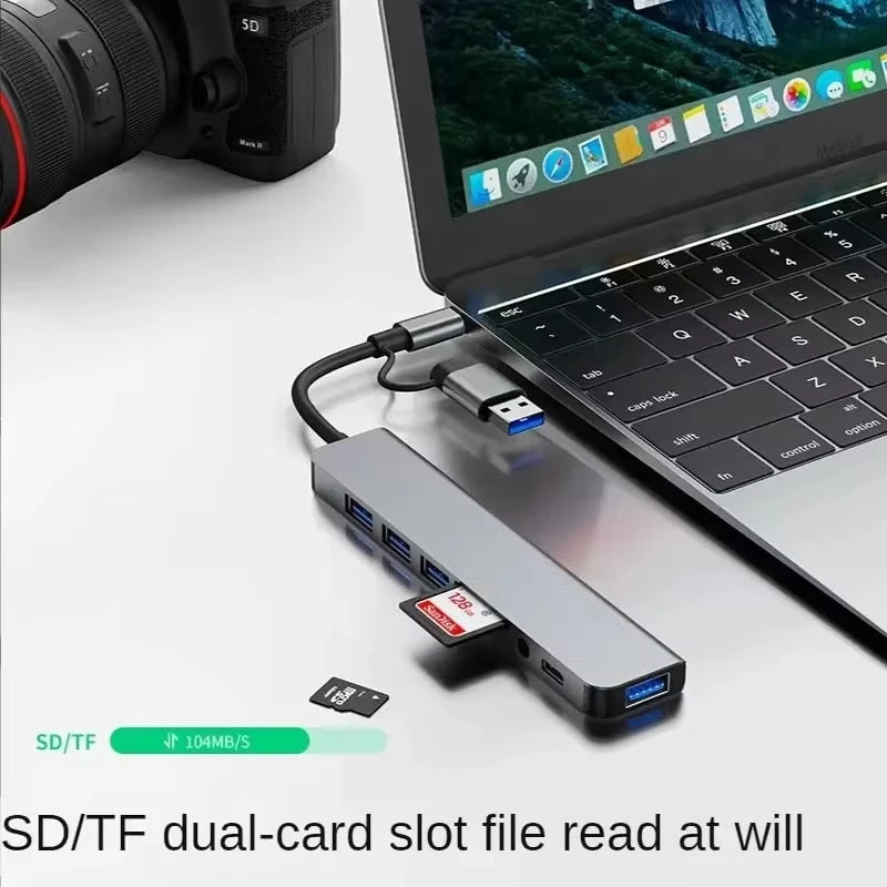 8 in 2 USB-C HUB USB Splitter USB Extender with 4 USB Port 1 USBC Port TF/SD Card Reader Audio Output Compatible with MacBook