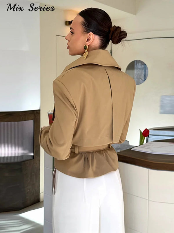 Elegant Solid Trench Skirt Set Women Lapel Double Breasted Belted Jacket A-line Maxi Skirts 2026 Autumn New Lady Fashion Outfit