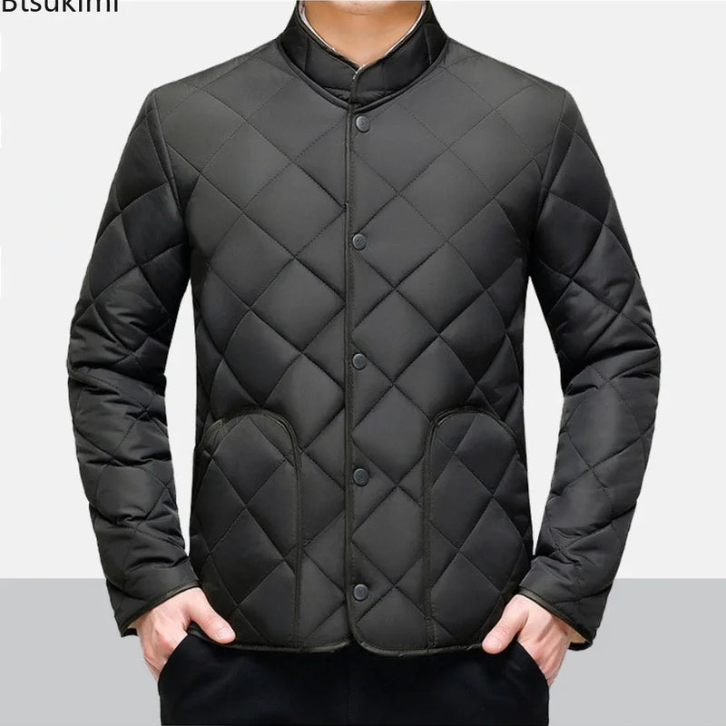Men's Winter New Thickened Down Cotton Clothes, Solid Color Casual Stand Collar Single Breasted Fleecing Cotton-padded Clothes