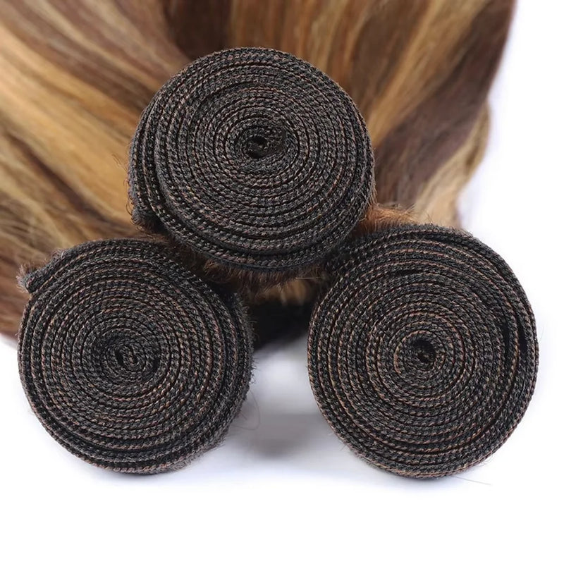 Highlight Bone Straight 100% Human Hair Bundles P4/27 Honey Brown 2 3 4 Bundles Raw Virgin Brazilian Hair Weave Bundles 24 Inch