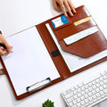 1Pc Texture PU Leather Multi-Functional Folder A4 Clip Pen Holder Card Slots - Business Office Meeting Organizer for Bank/Sales