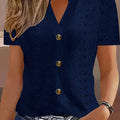 Y2k Tops Women's Summer Blouse Casual V-Neck Button Short Sleeve Tops Elegant Fashion Blouses Casual Loose Solid Colors Shirts