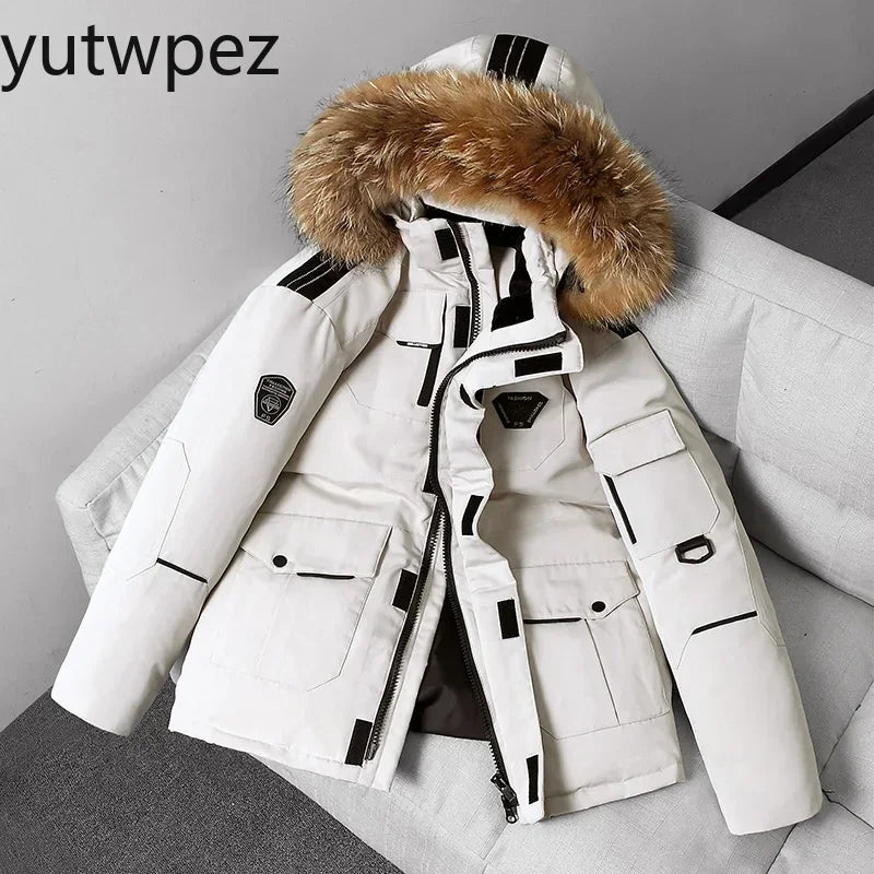 Outdoor Hiking Sports Overcoat Winter Parka Men 90% White Duck Down Removable Cap Cycling Men's Thermal Thick Puffer Jacket Coat