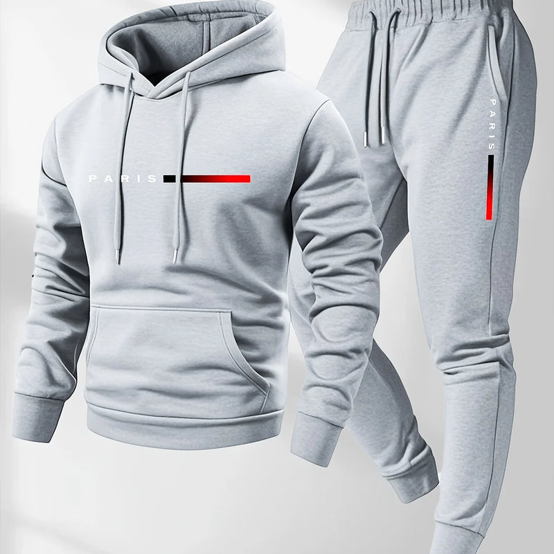 PARIS Letter Print Sweatshirt Suit Men's Fleece Hoodie | SAMAG