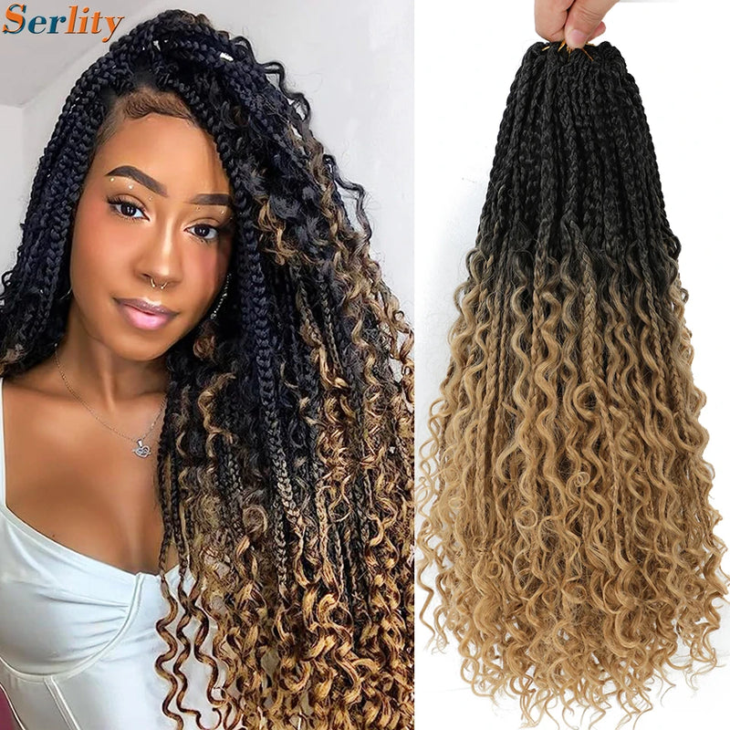 Goddess Bohemian Box Braids Crochet Hair Pre looped 18 14 Inch Boho Box Braids Soft Synthetic Braiding Hair for Black Women Kids