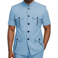 Mens Safari Suit 2 Piece Short Sleeve Suits for Men Regular Fit Stand Collar Suit African Clothes