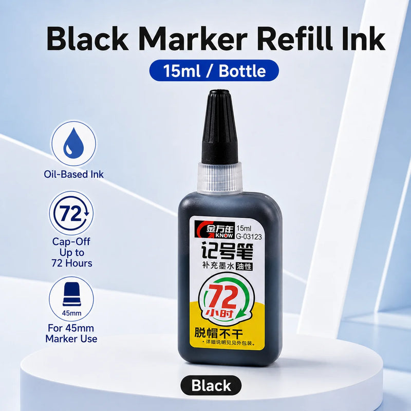 15ml 45mm Oil-Based Marker Refill Ink Cap off Feature Blue Red Black Color up to 72 Hours Durability for Business Supplies