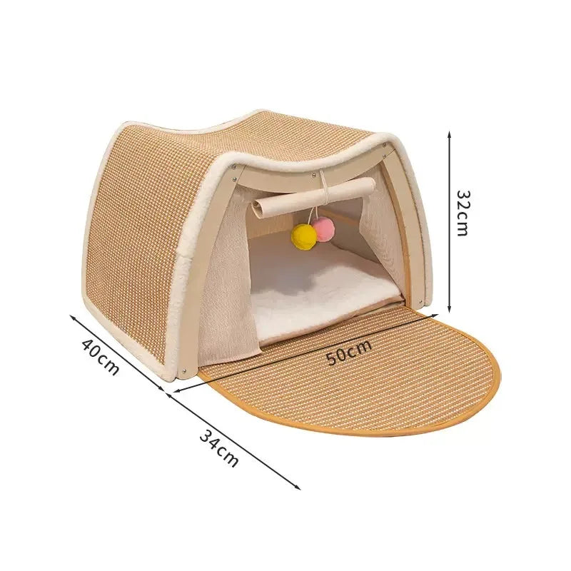Warmth Enclosed Wooden  Scratching Board Large Villa Style  House for All Seasons Indoor Pet Shelter  Tent Dog Bed