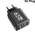 65W 3 Ports GaN USB PD Charger Fast Charging Type C Mobile Phone Adapter Quick Charger 3.0 For iPhone 15 Samsung Xiaomi Huawei