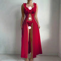 Sexy Women Nightgowns Floral Sleepwear Slip Night Dress Deep-V Lace Mesh See-through Lingerie