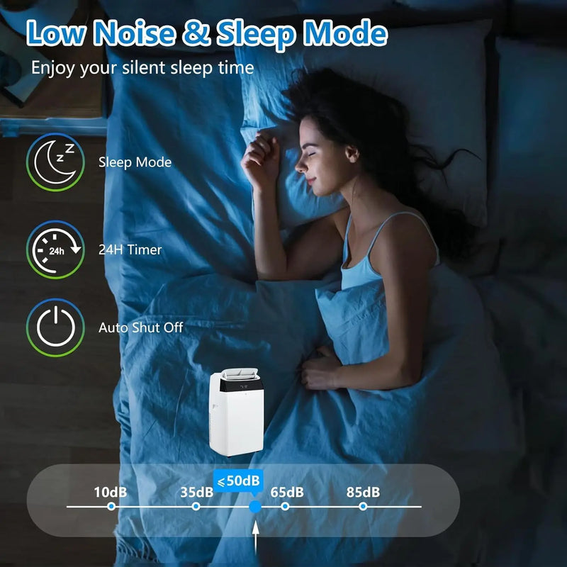 14,000 BTU Portable Air Conditioner with Dehumidifier & Fan, Portable AC Units Cools up to 750 Sq. Ft., Remote Control, Auto Swing, Sleep Mode, White Top