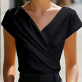 Women Elegant V Neck Cross Wrap Blouse Short Sleeve - View 5 | SAMAG