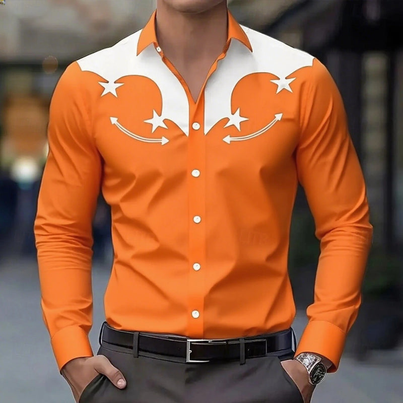 Men's Long Sleeve Shirt Western cowboy Denim Retro | SAMAG