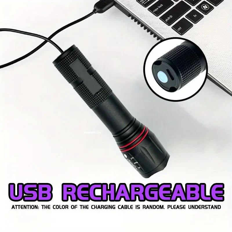 395nm UV Flashlight Zoomable Blacklight USB Rechargeable UV Light Ultraviolet Flashlight for Pet Urine Detection Curing Lighting