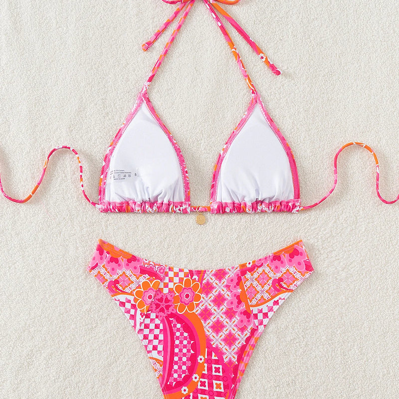Women's Two Piece Bikini Set 2025, Sexy Triangle Push Up Swimsuit, Floral Print Bathing Suit, Beach Swimwear