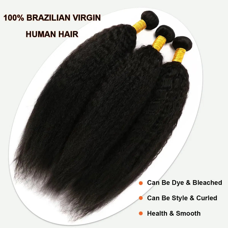 100% Human Hair Indian 12A Kinky Straight 1/3/4 Bundles Raw Virgin Unprocessed Yaki Straight Double Weft Bulk Braiding Hair