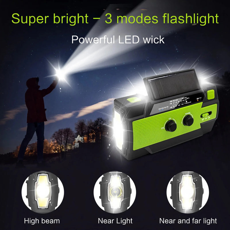Portable Solar Hand Crank AM/FM Radio for Survival,Rechargeable Battery Powered Radio,USB Charger,Flashlight,Reading Lamp