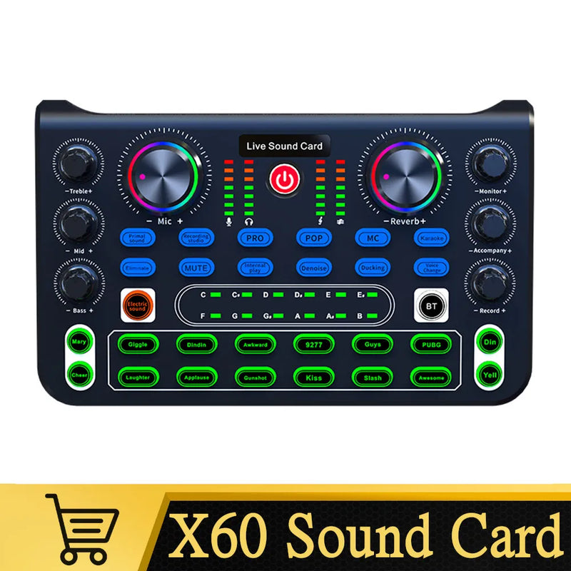 X60 Professional Live Sound Studio Mixer Sound Card Audio Mixer English Version Karaoke Broadcast KTV Performance DJ Equipment