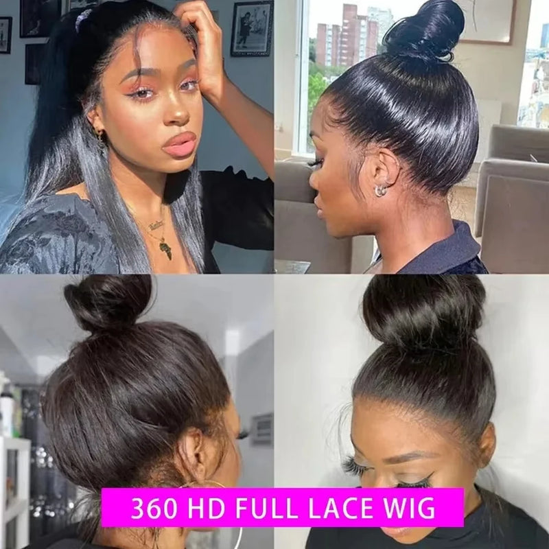 36 Inch Invisible Strap 360 HD Full Lace Wig Bone Straight Frontal Wig Straight Lace Front Human Hair Wig