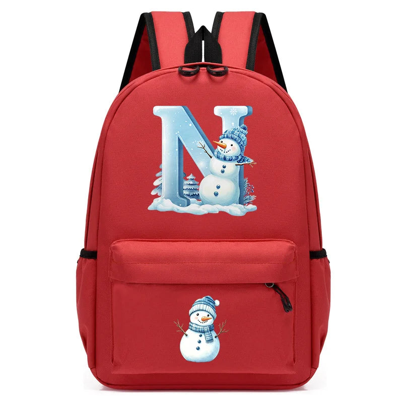 Xmas Snowman Alphabet A-Z Print Backpack for Toddler Girls Boys Schoolbag Holiday Lightweight Kindergarten Kid Daily School Bag