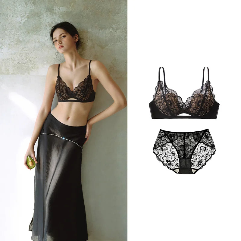 SUJIIN Women's Sexy Bra and Underwear Sets for Women Summer Wireless Lace Comfort Set Bras Women Small Chest Lingerie Lady MX325
