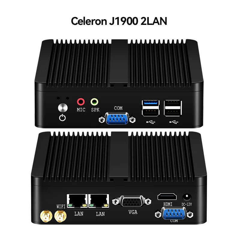 Intel Celeron J6412 N2930 J1900 Mini PC with 2xGigabit LAN 1xUSB3.0 3xUSB2.0 2xRS232 Fanless Industrial Computer Win10 Ready
