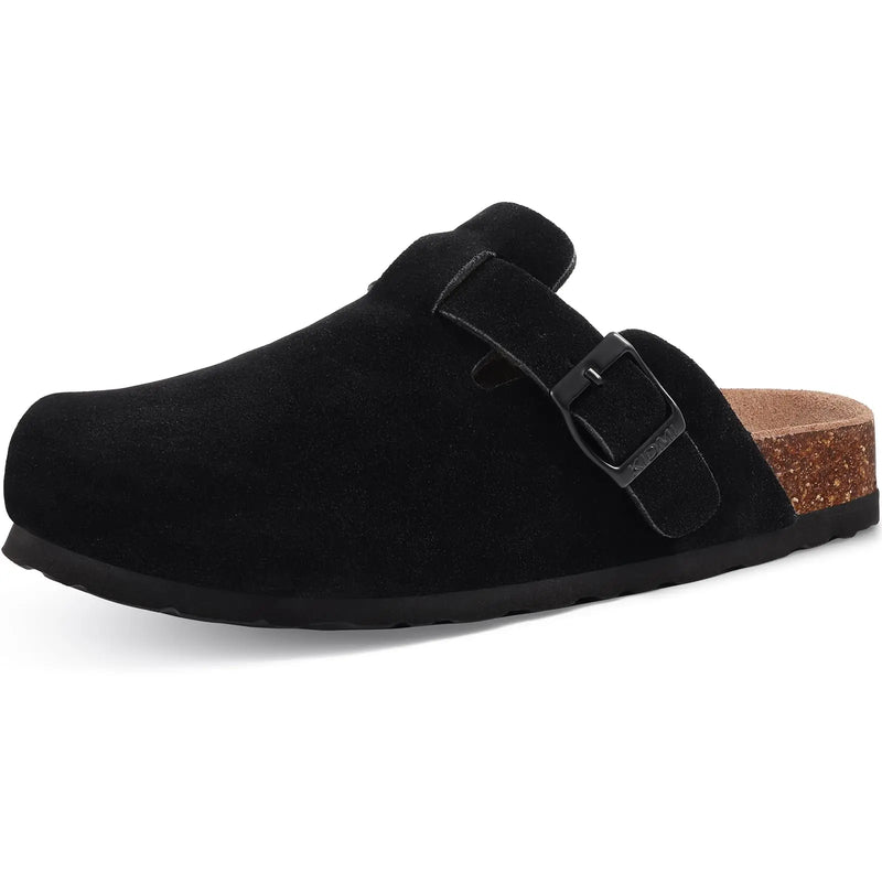 Comwarm Arch Support Unisex Clogs Slippers With Adjustable Metal Buckle Vegan Suede Mules Anti-slip Cork Footbed Potato Shoes